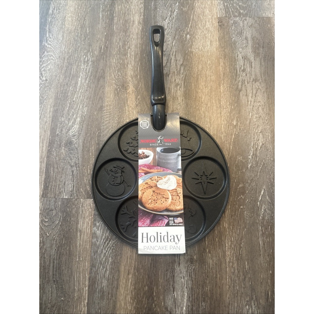 Nordic Ware Holiday Pancake Pan Black Aluminum Non-Stick Easy Clean 10" NEW